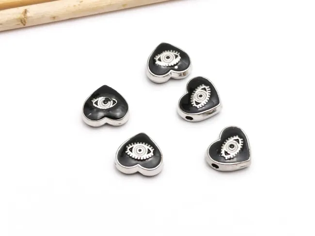 Margele de alama emailate inima 10x9x4mm negru
