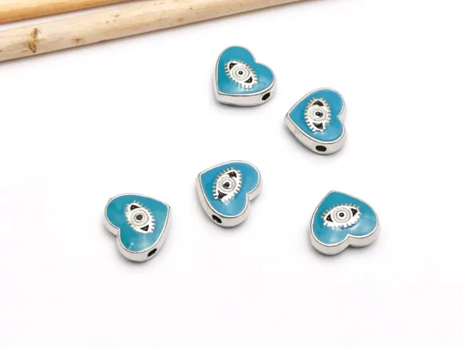 Margele de alama emailate inima 10x9x4mm turcoaz