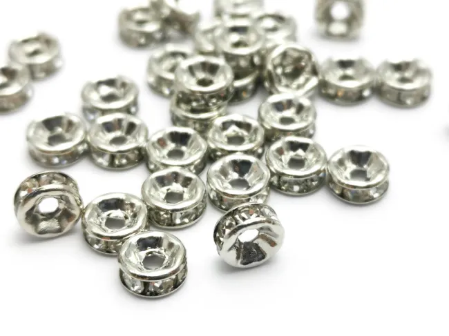 Distantiere cu rhinestone 6mm argintiu inchis