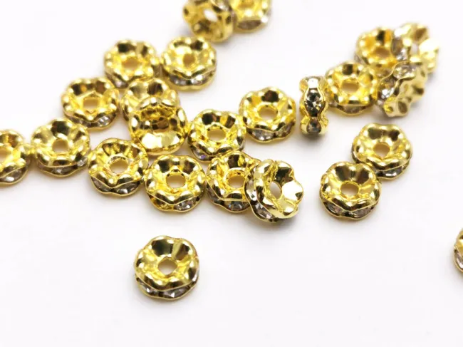 Distantiere cu rhinestone ondulat 5mm auriu