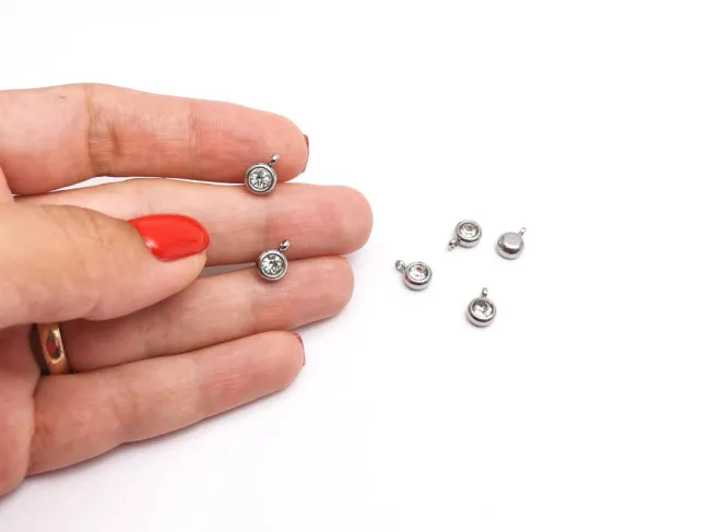 Charm otel inoxidabil cu rhinestone 9x6.5x4mm transparent