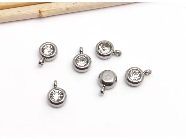 Charm otel inoxidabil cu rhinestone 9x6.5x4mm transparent