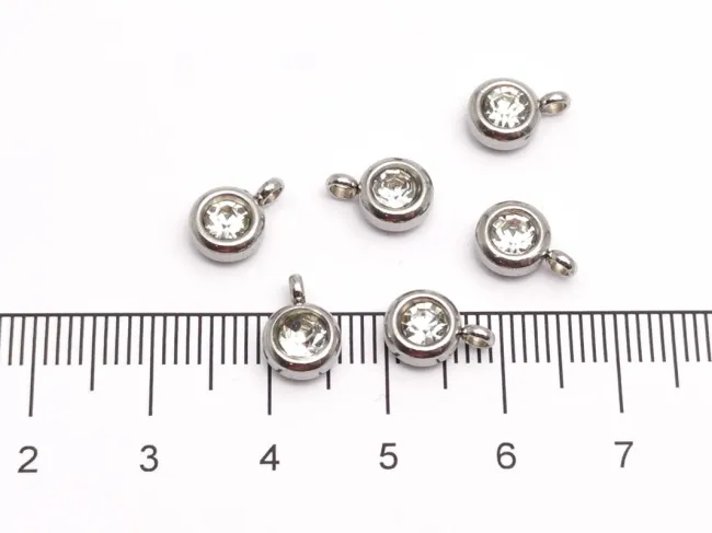 Charm otel inoxidabil cu rhinestone 9x6.5x4mm transparent