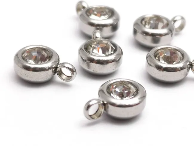 Charm otel inoxidabil cu rhinestone 9x6.5x4mm transparent