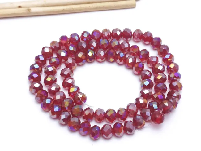 Margele cristal rondel fatetat 6x4mm rosu rubin AB (sirag)