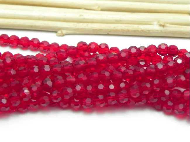 Margele cristal rotund fatetat 4mm rosu inchis (sirag)