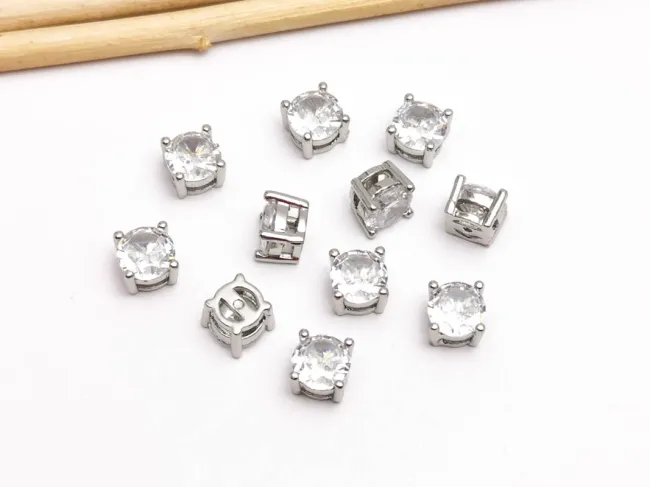 Distantier cubic zirconia 6x6x4.5mm argintiu
