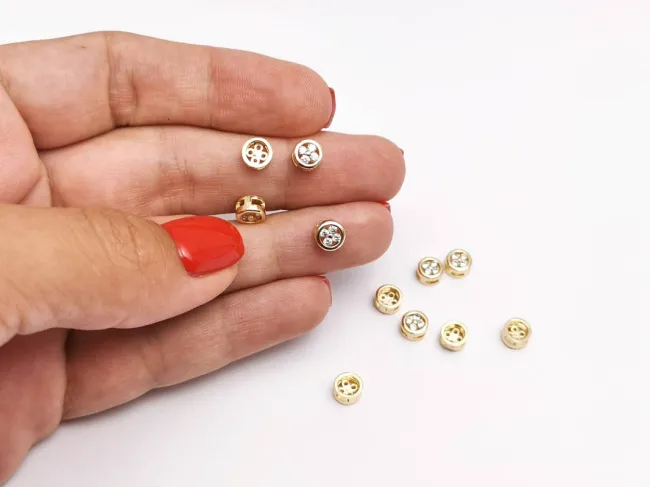 Distantier cubic zirconia 5.5x3.5mm placat cu aur 18K
