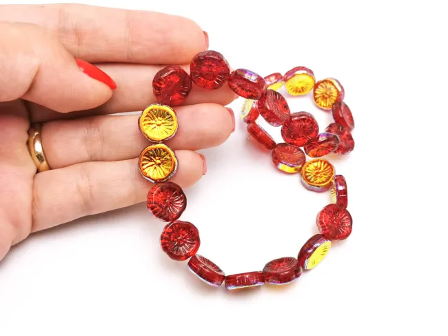 Sirag margele sticla floare 12mm rosu