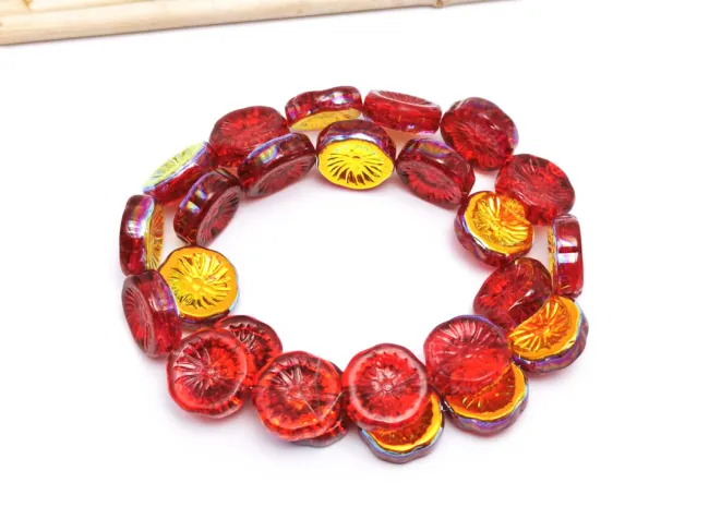 Sirag margele sticla floare 12mm rosu