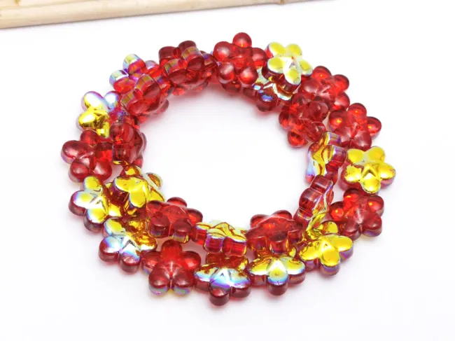 Sirag margele sticla floare 12mm rosu auriu