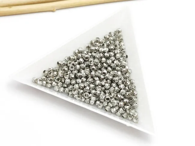 Margele de alama decorative cu striatii 3x2mm placate cu rodiu (10buc)