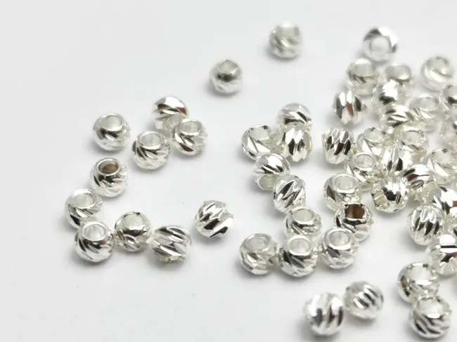 Margele de alama decorative cu striatii 2mm placate cu argint (10buc)