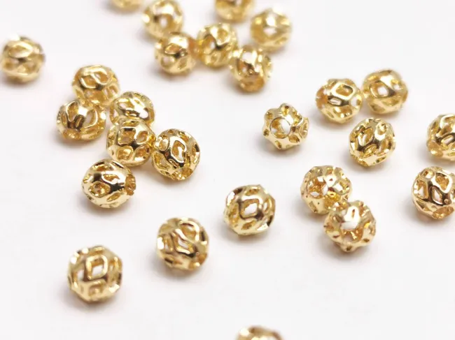 Margele de alama decorative 4mm placate cu aur 18K (1buc)
