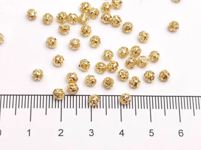 Margele de alama decorative 4mm placate cu aur 18K (1buc)