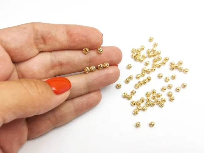 Margele de alama decorative 4mm placate cu aur 18K (1buc)