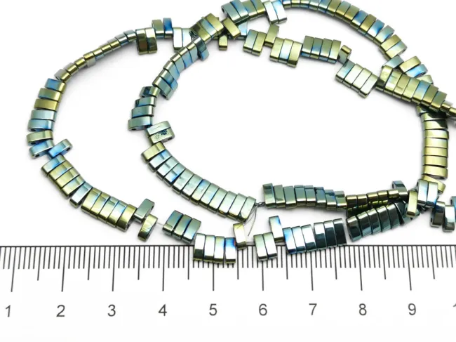 Sirag hematit dreptunghi cu doua orificii 5x2mm iris verde