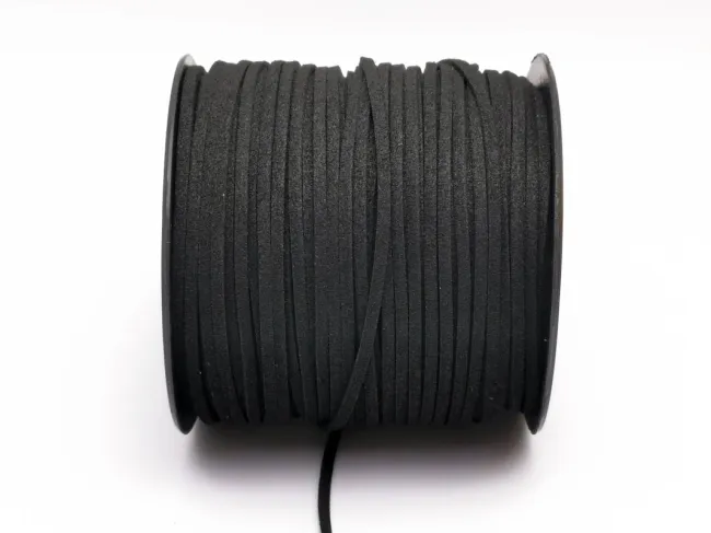 Snur suede imitatie piele intoarsa latime 3mm negru (5metri)