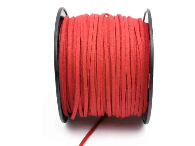 Snur suede imitatie piele intoarsa latime 3mm rosu (5metri)