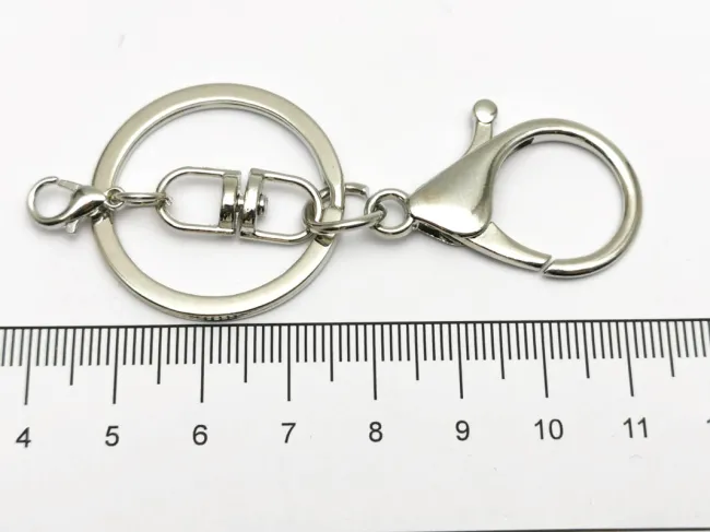 Inel breloc cu inchizatoare lobster 73x30x5mm argintiu inchis