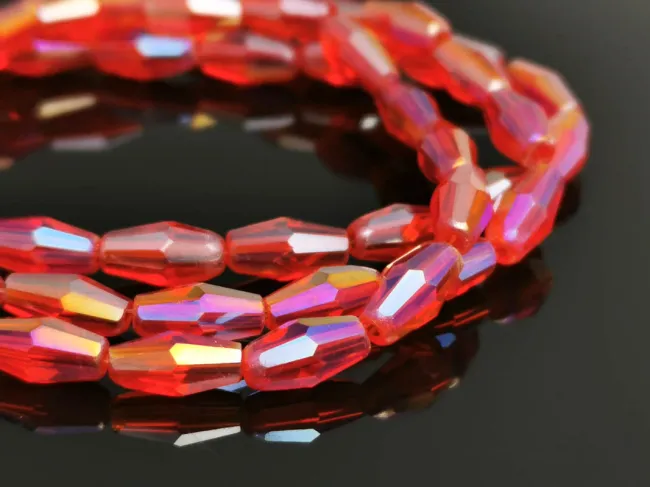 Margele cristal biconic 8x4mm rosu AB (sirag)