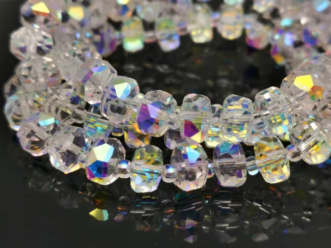 Margele cristal rondel fatetat 8x5mm transparent AB (sirag)
