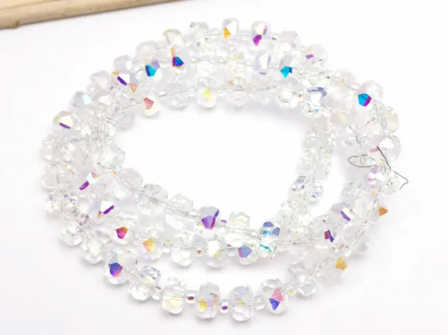 Margele cristal rondel fatetat 8x5mm transparent AB (sirag)