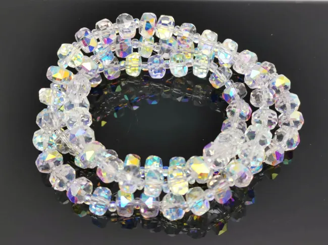 Margele cristal rondel fatetat 8x5mm transparent AB (sirag)