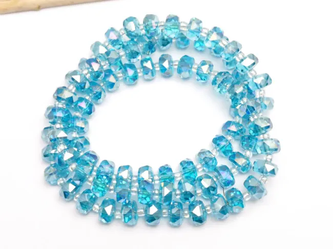 Margele cristal rondel fatetat 8x5mm turcoaz AB (sirag)