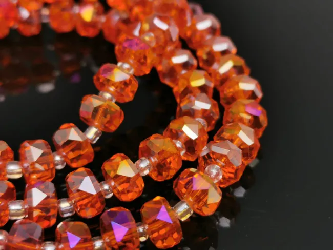 Margele cristal rondel fatetat 8x5mm portocaliu AB (sirag)