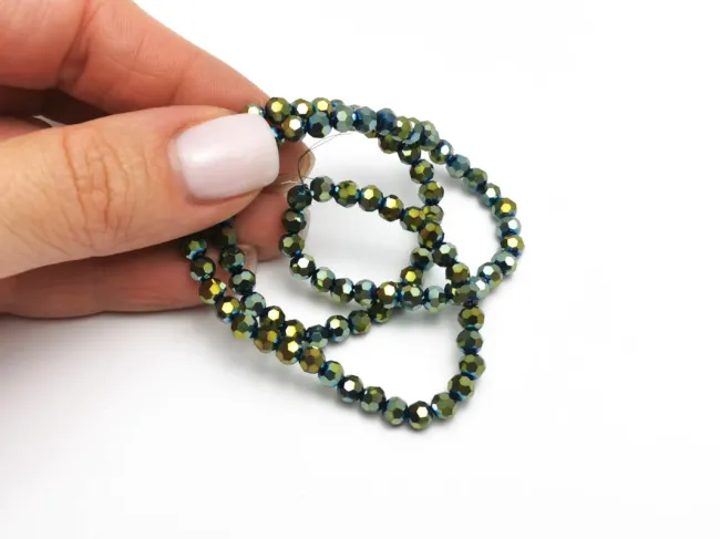 Margele cristal rotund fatetat 4mm iris verde metalic (sirag)