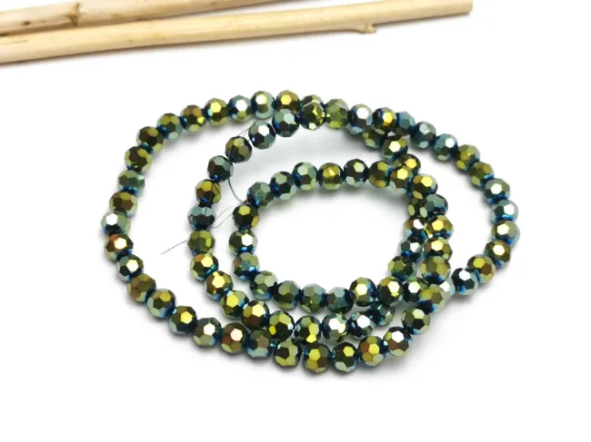 Margele cristal rotund fatetat 4mm iris verde metalic (sirag)