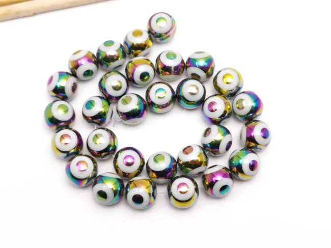 Sirag margele sticla 10mm evil eye metalic mix