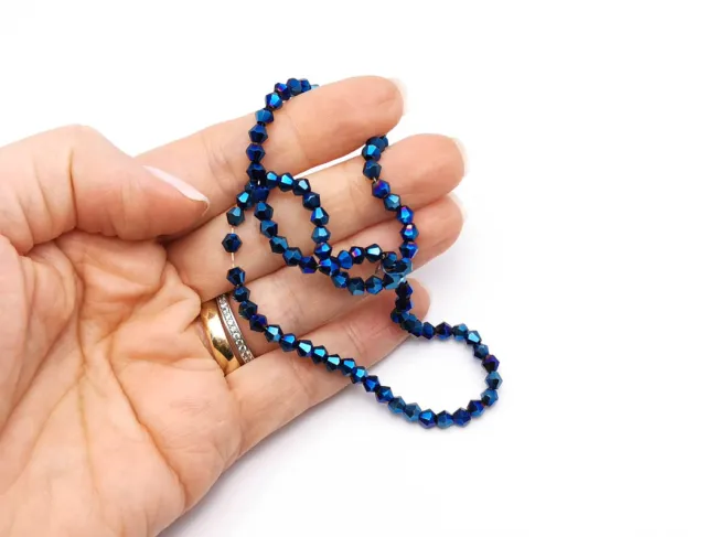 Margele cristal biconic electroplacat 4mm albastru inchis metalic (sirag)