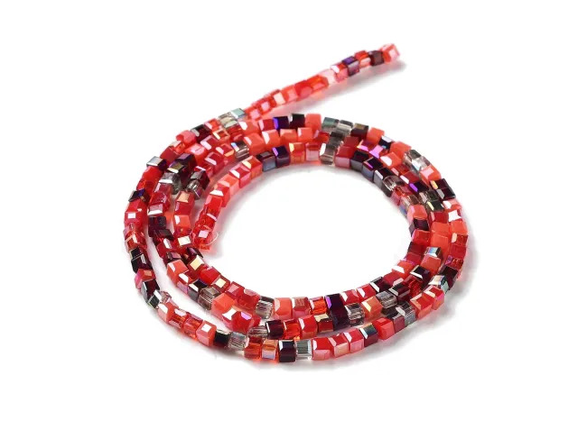 Margele cristal cub 2.5mm mix rosu (sirag)
