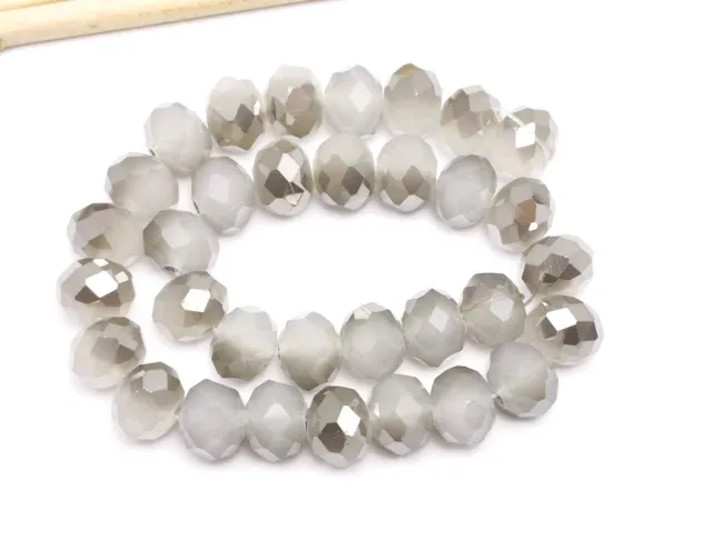 Margele cristal rondel fatetat 10x8mm gri opal argintiu (sirag)
