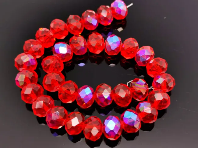 Margele cristal rondel fatetat 10x8mm rosu rubin heliotrop (sirag)