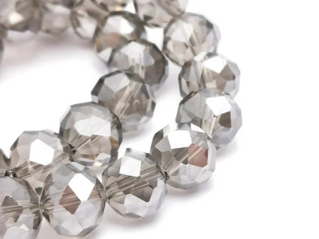 Margele cristal rondel fatetat 10x8mm gri inchis lustered (sirag)
