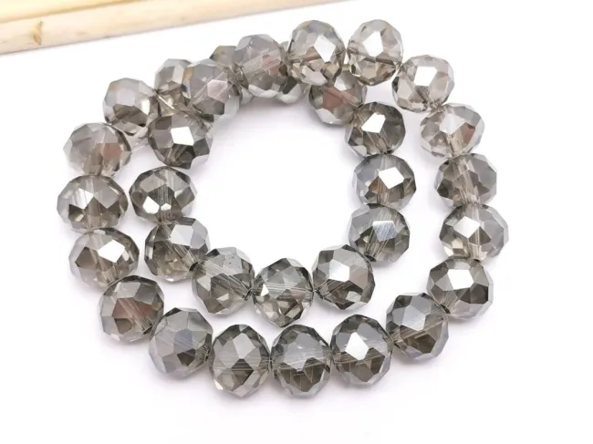 Margele cristal rondel fatetat 10x8mm gri inchis lustered (sirag)