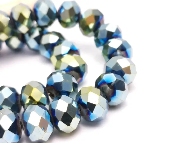 Margele cristal rondel fatetat 10x8mm iris verde metalic (sirag)