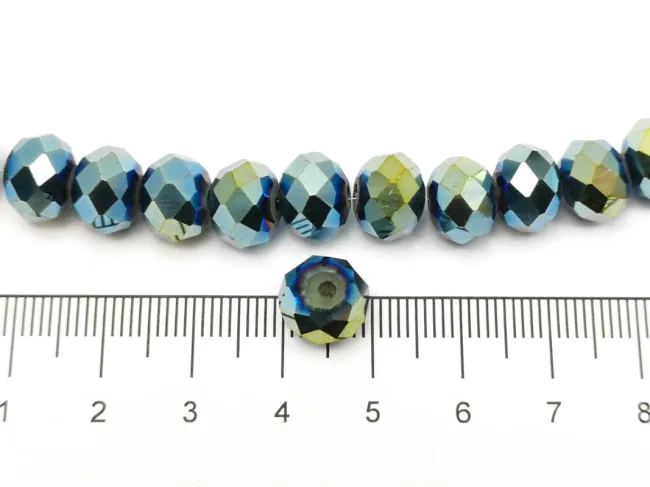 Margele cristal rondel fatetat 10x8mm iris verde metalic (sirag)
