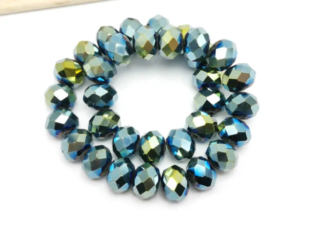 Margele cristal rondel fatetat 10x8mm iris verde metalic (sirag)