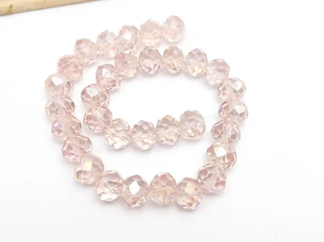 Margele cristal rondel fatetat 10x8mm roz AB (sirag)