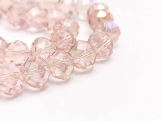 Margele cristal rondel fatetat 10x8mm roz AB (sirag)