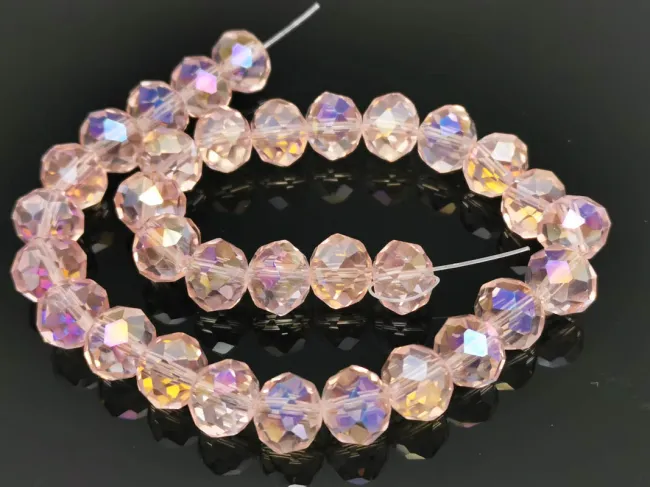 Margele cristal rondel fatetat 10x8mm roz AB (sirag)