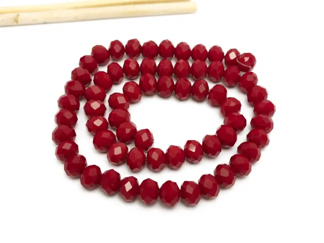 Margele cristal rondel fatetat 8x6mm rosu inchis opac (sirag)