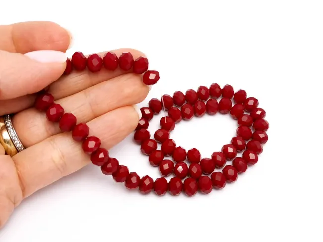 Margele cristal rondel fatetat 8x6mm rosu inchis opac (sirag)