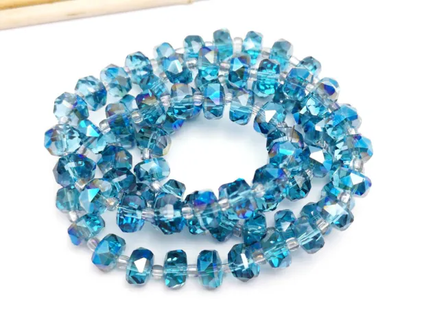 Margele cristal rondel fatetat electroplacat 8x5mm marin iris (sirag)