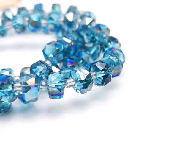 Margele cristal rondel fatetat electroplacat 8x5mm marin iris (sirag)