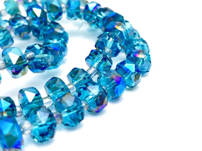 Margele cristal rondel fatetat electroplacat 8x5mm marin iris (sirag)